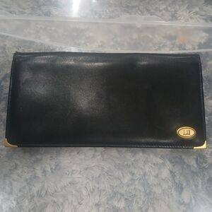 Black Leather Wallet with Gold Accents